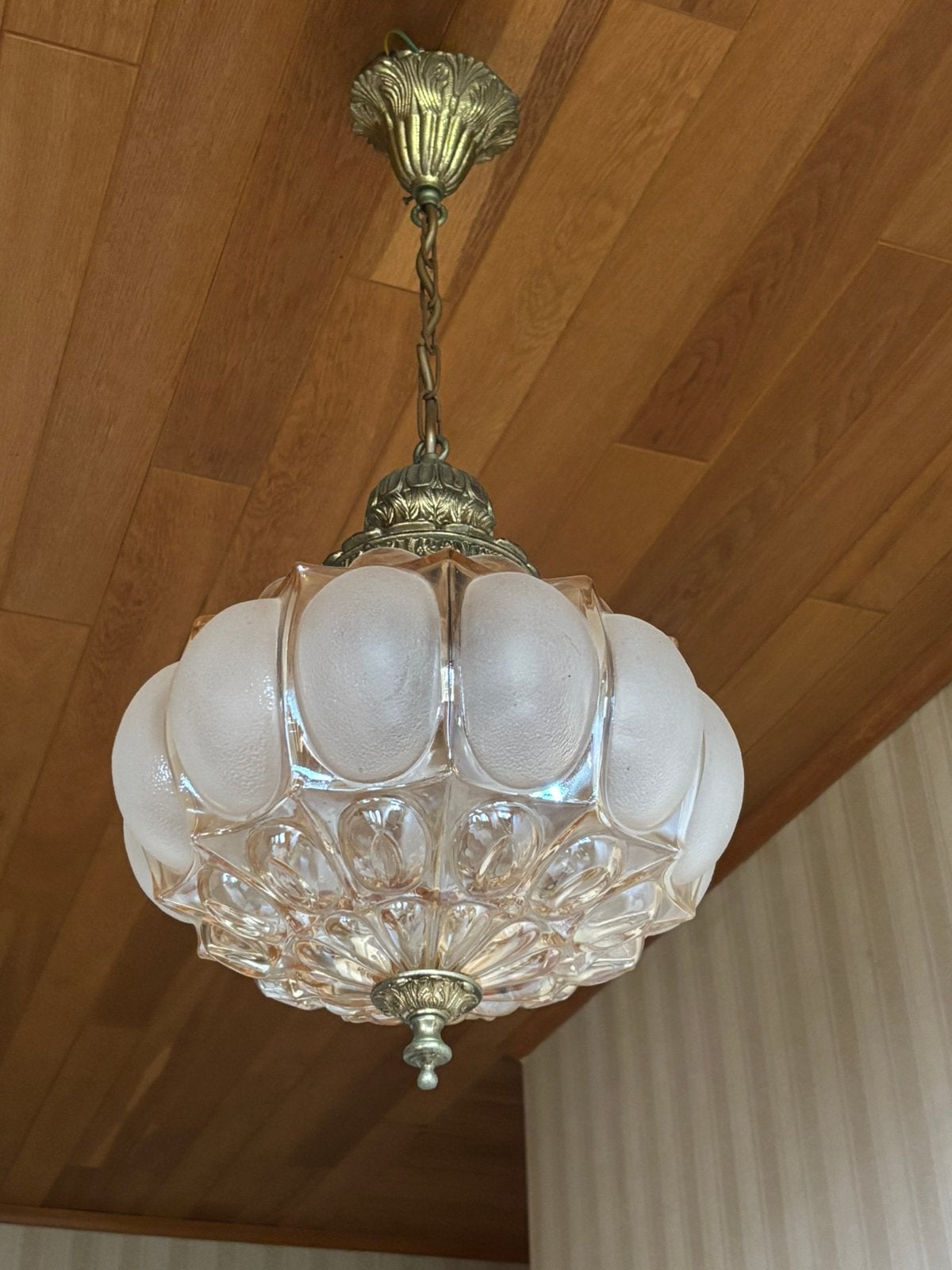 Messingkleur luchter, Maison & Meubles, Lampes | Lustres, Enlèvement, Utilisé, Verre