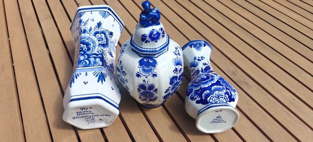 Delfts blauw kaststel – 3-delige set vazen – Handwerk Hollan, Antiek en Kunst, Ophalen