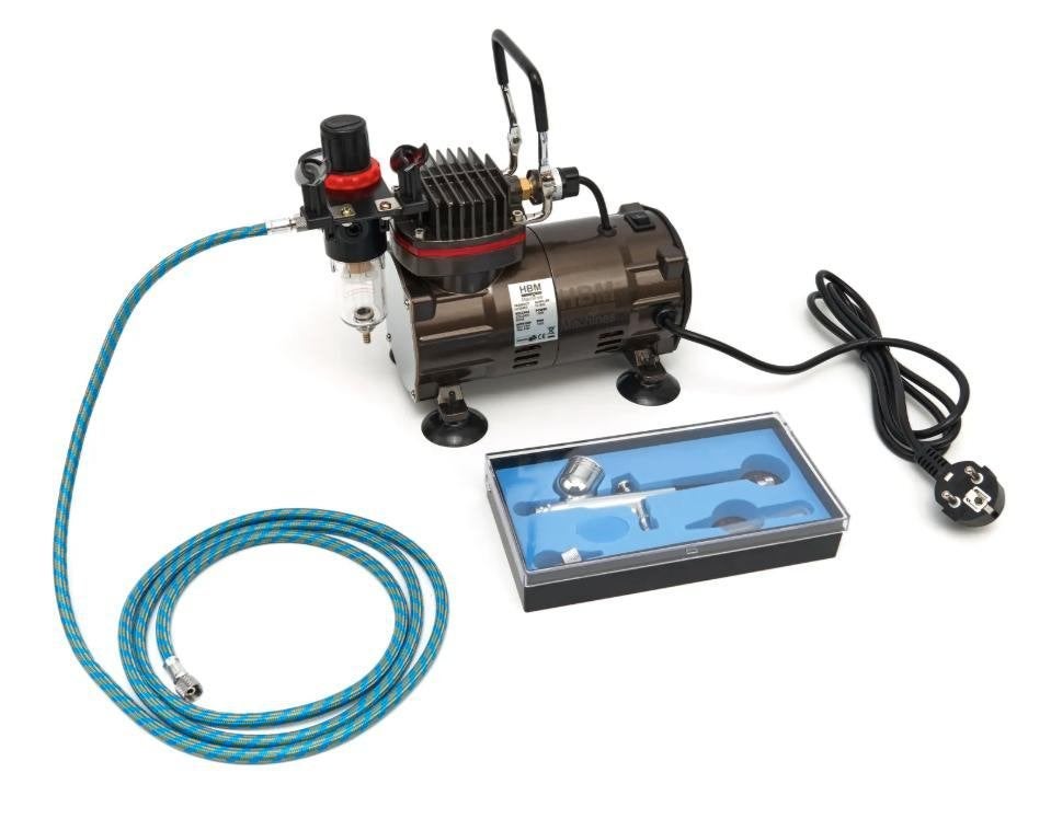 HBM Airbrush plus Compressor 110 Watt voor modelbouw. Nieuw, Nieuw, Ophalen of Verzenden, Minder dan 200 liter/min, Minder dan 6 bar