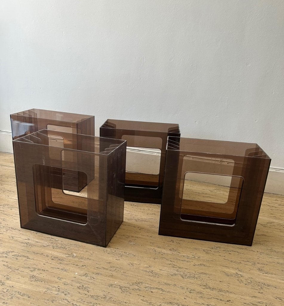 Lot de 4 containers pour disque 33t lp vintage plexi fumé, Enlèvement, LP