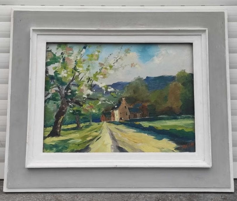 huile sur toile paysage ardenais signe monique massin, Ophalen of Verzenden, Landschap, Doek