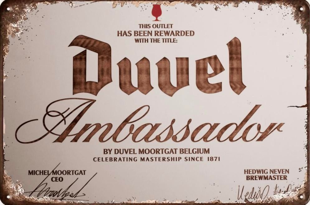 Panneau en métal Duvel Ambassador - rétro vintage mancave, Enlèvement ou Envoi, Neuf, Panneau, Plaque ou Plaquette publicitaire