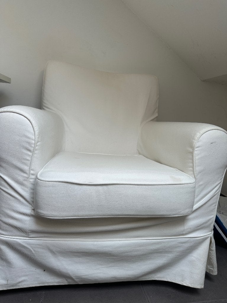 Witte eenzit met stoffen bekleding, Ophalen, Gebruikt, Stof, 50 tot 75 cm