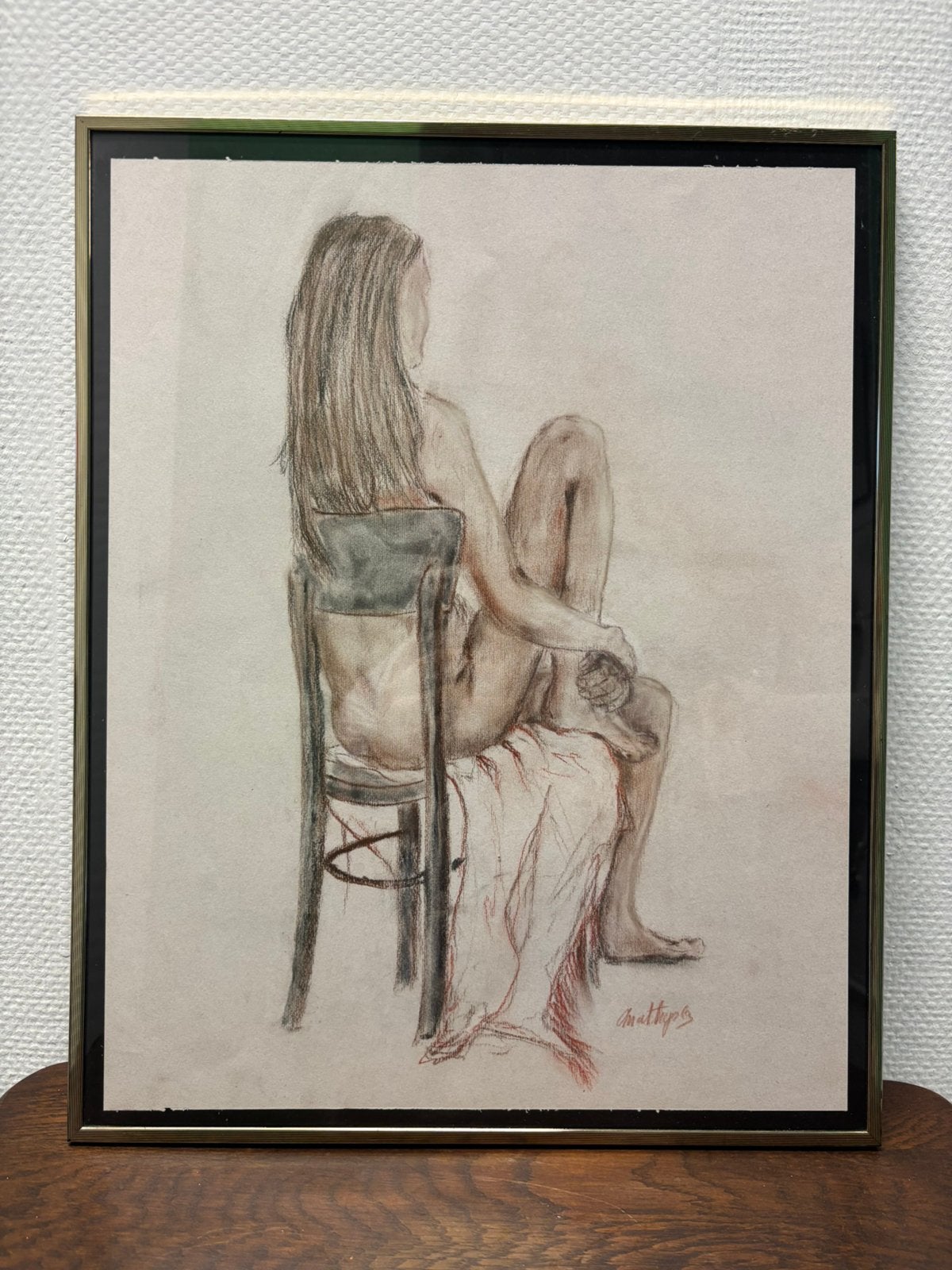 Vintage Litho naakte vrouw gesigneerd Matthysen, Gesigneerd, Ophalen of Verzenden