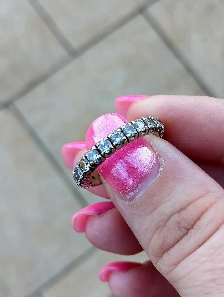 Bague tour américain 18K zircons 4 grammes T. 54 vintage 70, Enlèvement, Or, Bague