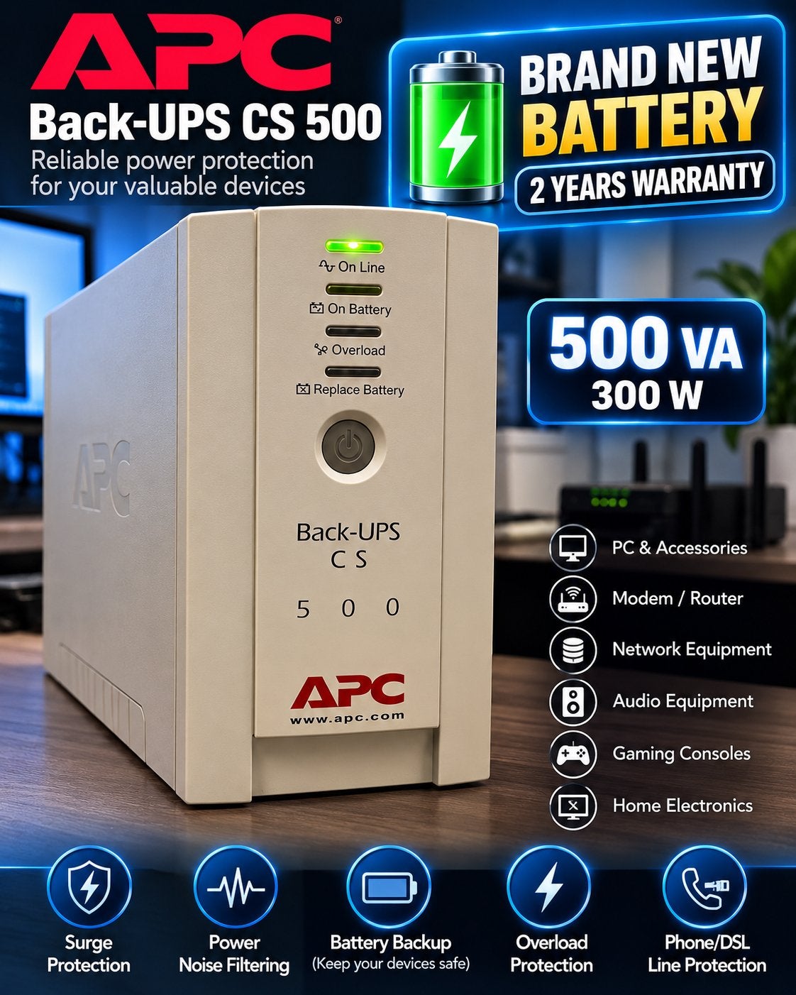 2 onduleur Apc backup ups cs 500, Computers en Software, Ophalen of Verzenden, Refurbished