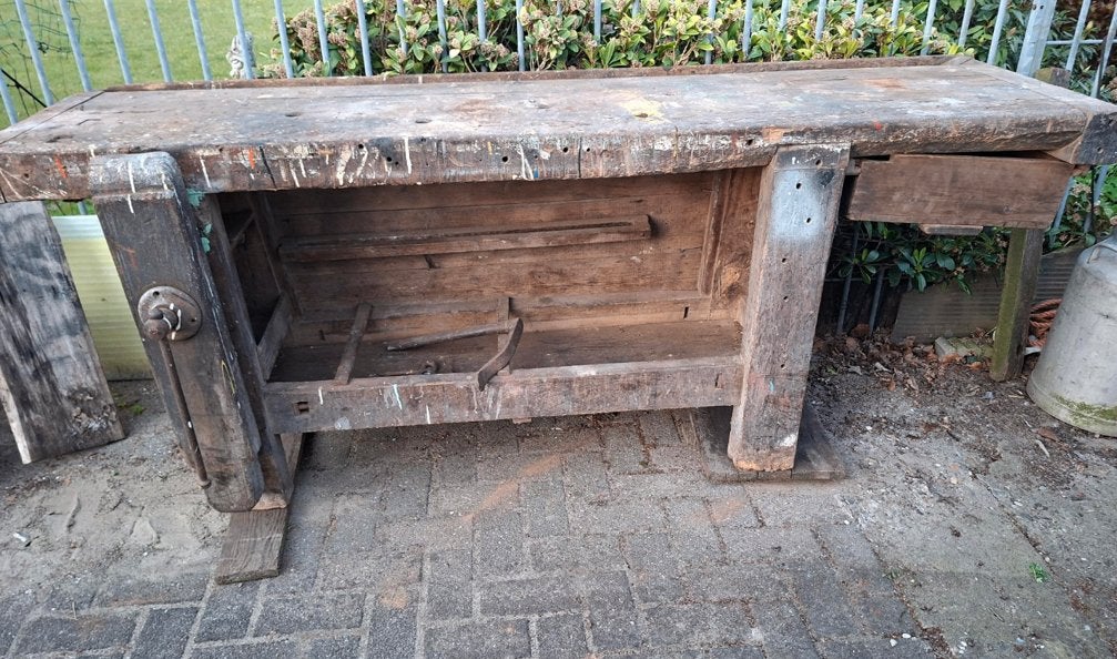 ÉTABLI DE FABRICANT DE MEUBLES + COMPRESSEUR, Enlèvement ou Envoi, Utilisé, 170 cm ou plus, Étau