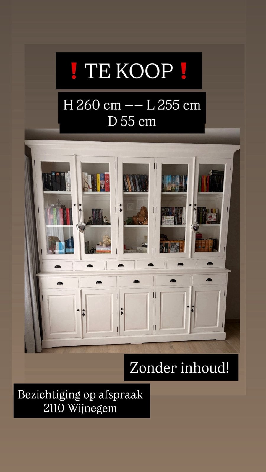 Boekenkast creme/ witte kleur.Op maat gemaakt H260-B255 -D55, Huis en Inrichting, Ophalen, Zo goed als nieuw