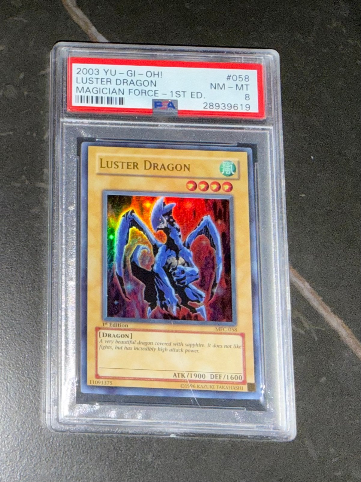 Yu-Gi-Oh! Luster Dragon (1st Ed.) PSA 8 NM-MT, Ophalen of Verzenden, Zo goed als nieuw