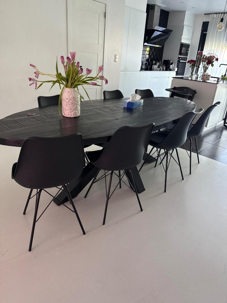 Eettafel en stoelen, Huis en Inrichting, Tafels | Eettafels, Ophalen, 200 cm of meer, 50 tot 100 cm, Zo goed als nieuw