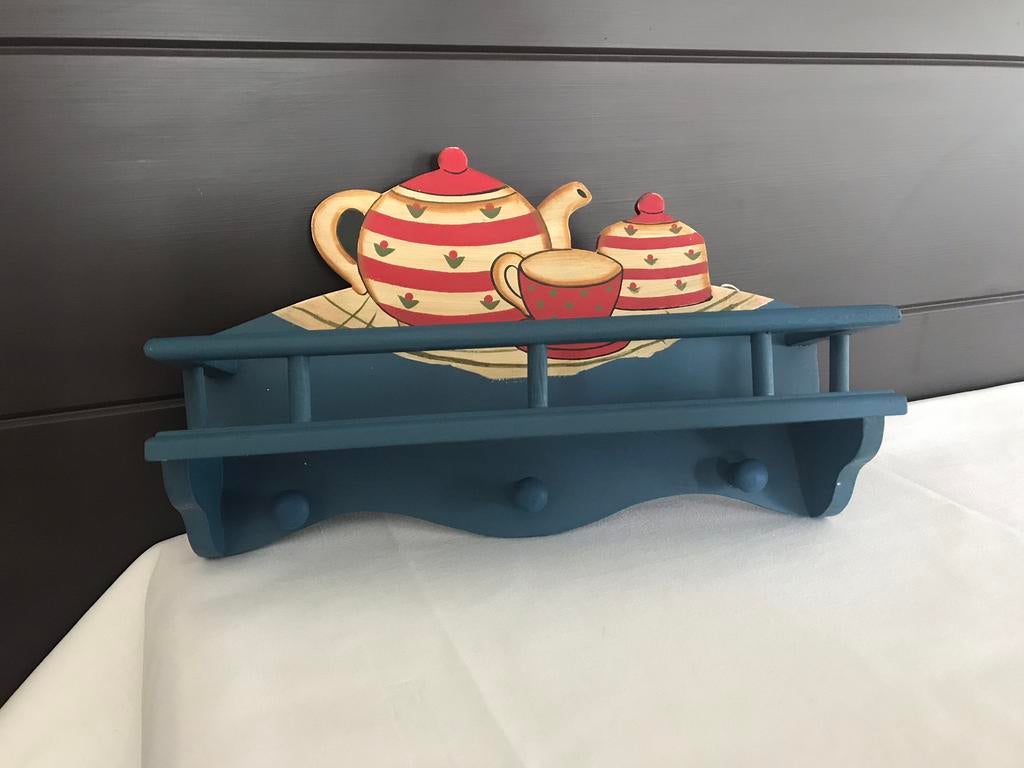 Houten retro keukenrekje met drie kapstokjes onderaan, Ophalen of Verzenden, Zo goed als nieuw