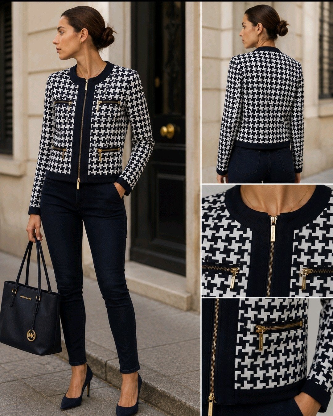 Jas Michael Kors | Pied-de-poule | Maat 38 (US 8), Kleding | Dames, Ophalen of Verzenden, Blauw