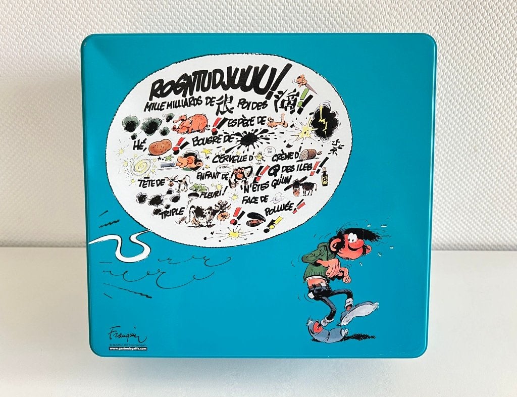 Boîte métallique Desobry Gaston Lagaffe - 2012, Collections, Boîte en métal, Enlèvement ou Envoi, Utilisé, Biscuits, Autres marques