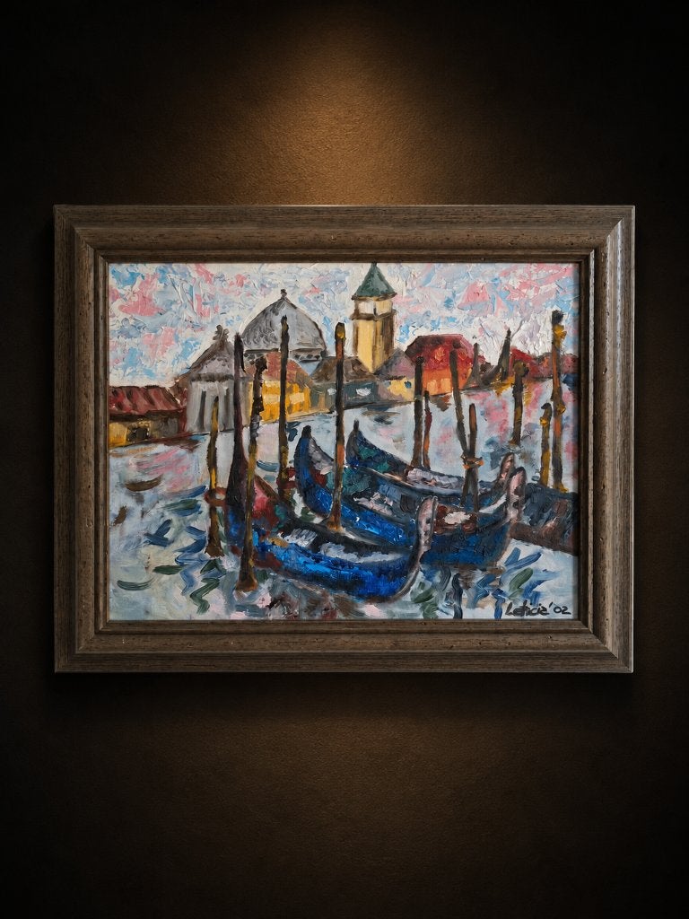 Gondole bleue, Antiquités & Art, Enlèvement ou Envoi, Œuvre originale, Peinture à l'huile, Toile