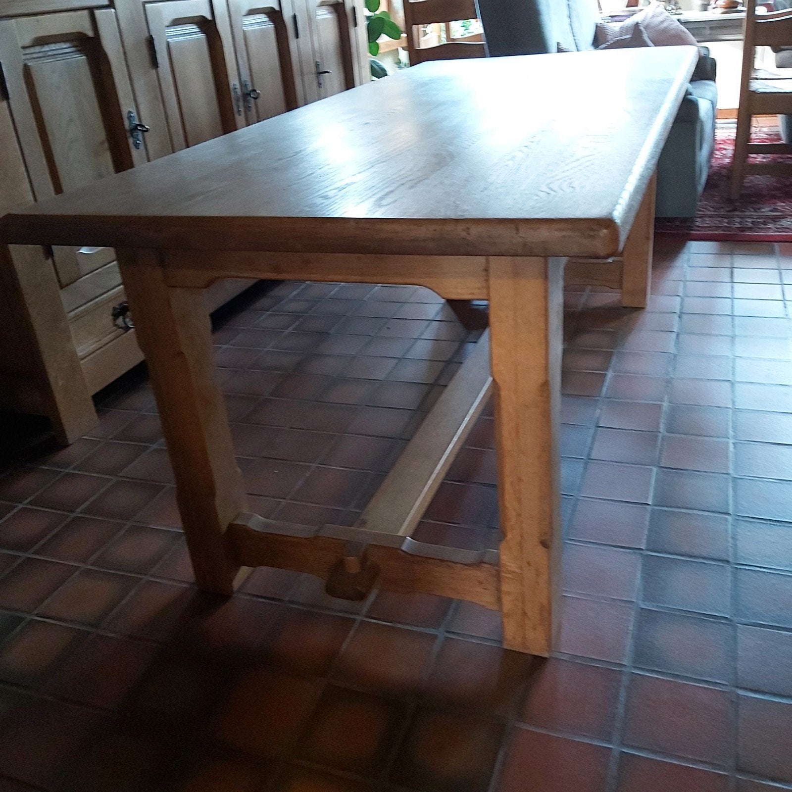 Massief eiken tafel, Huis en Inrichting, Ophalen, Gebruikt, Eikenhout, Vijf personen of meer