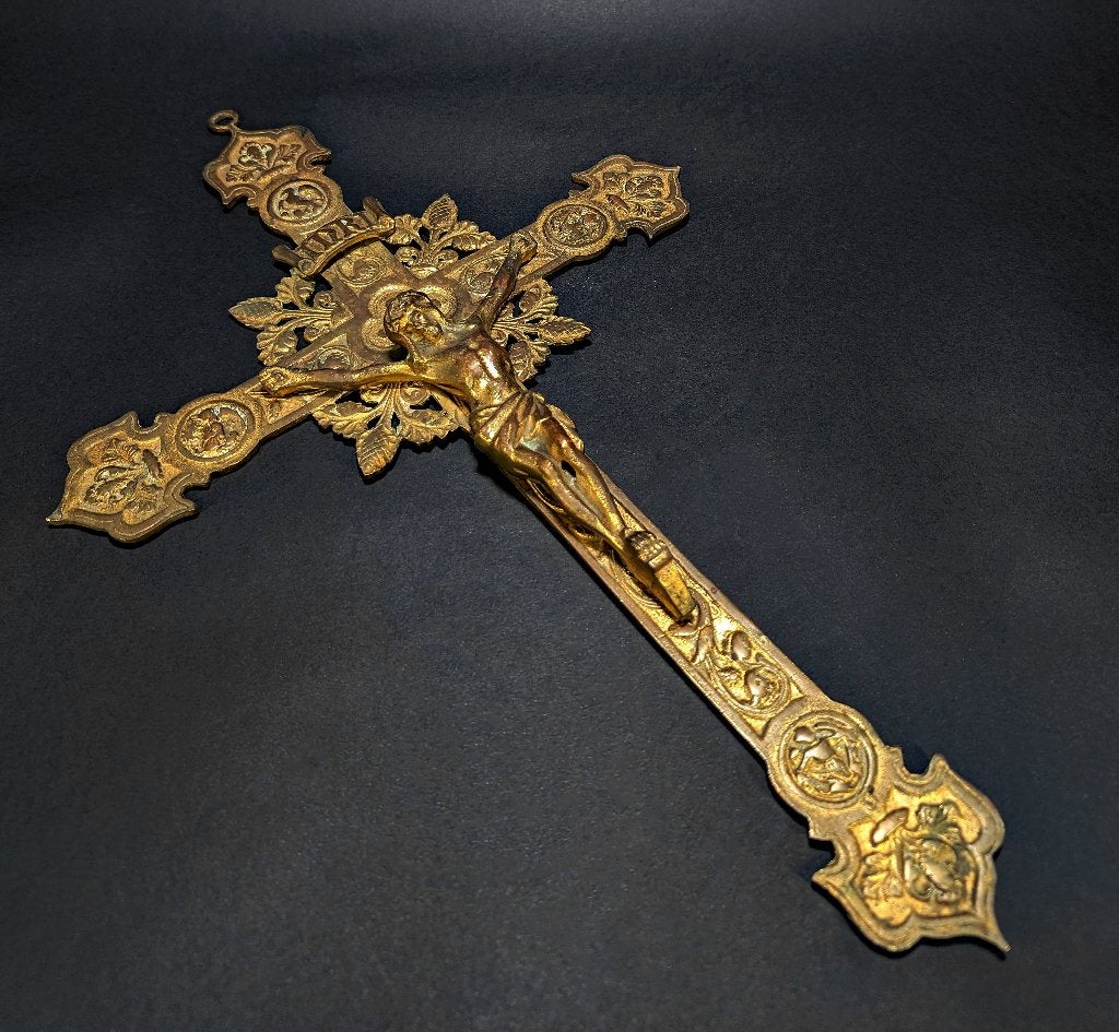 Large Antique Bronze Crucifix – 45 cm – 1.54 kg, Enlèvement ou Envoi, Bronze