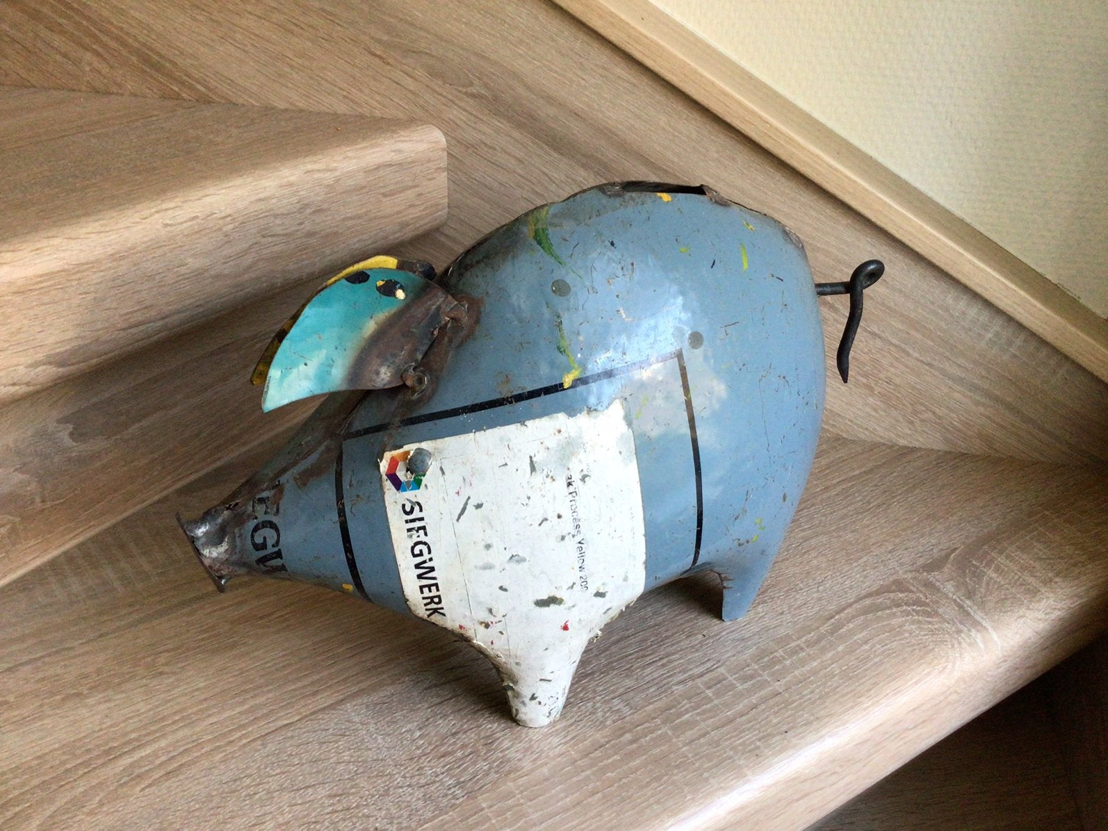 Tirelire vintage en métal recyclé pour cochon, Enlèvement ou Envoi, Utilisé, Métal ou Fer blanc, Animal