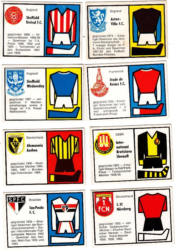 8 Chromos 1970 German Bauer Weltfussball, Envoi, Utilisé, Plusieurs images
