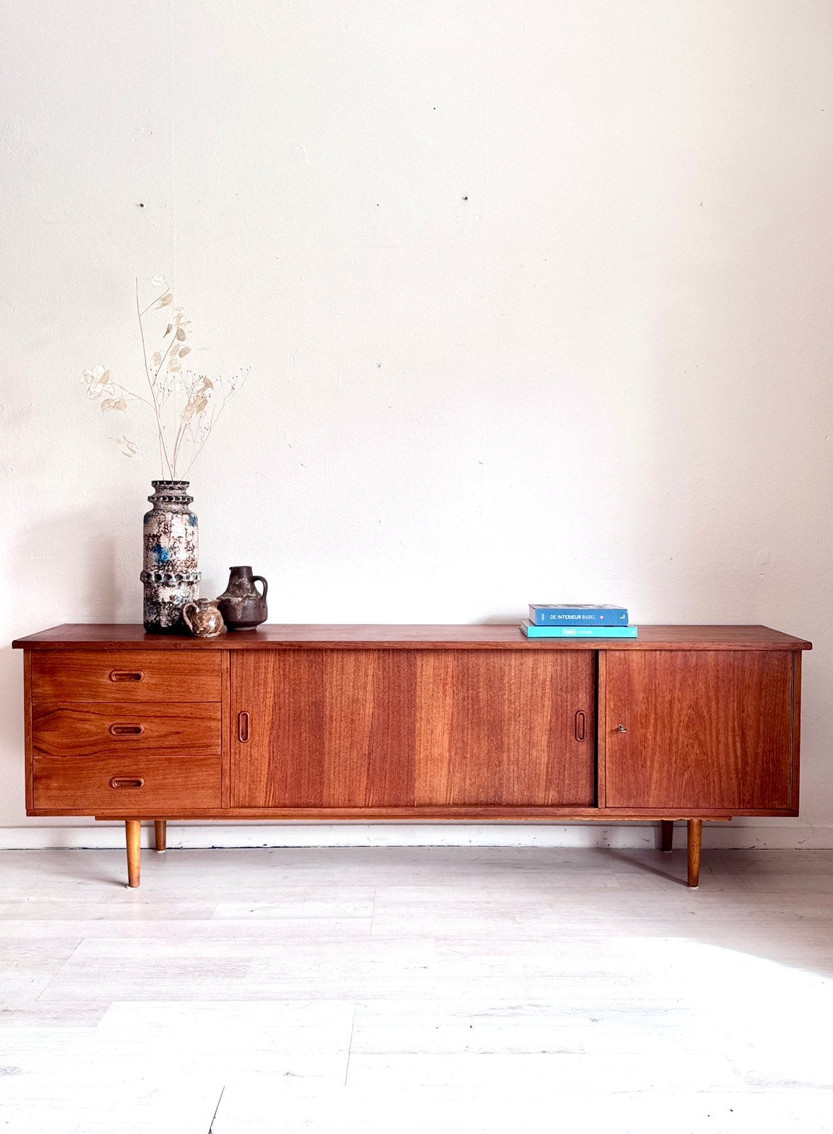 Vintage midcentury teak dressoir 1960’s, Met lade(s), 150 tot 200 cm, Teakhout, Zo goed als nieuw