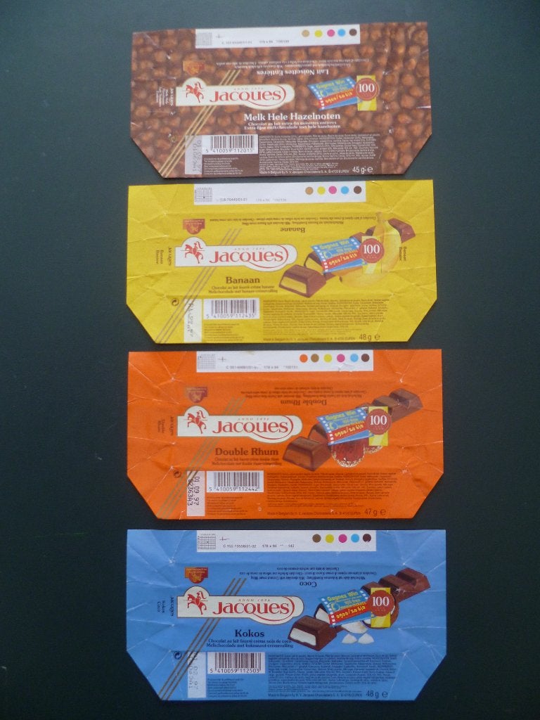 chocolade Jacques chocolat omslagen wikkels emballage 1997, Verzamelen, Ophalen of Verzenden, Gebruikt