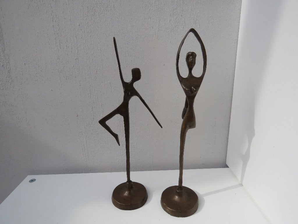 Paire de ballerines abstraites en bronze, Antiquités & Art, Art | Sculptures & Bois, Enlèvement ou Envoi, Abstrait, Brons, Abstrait