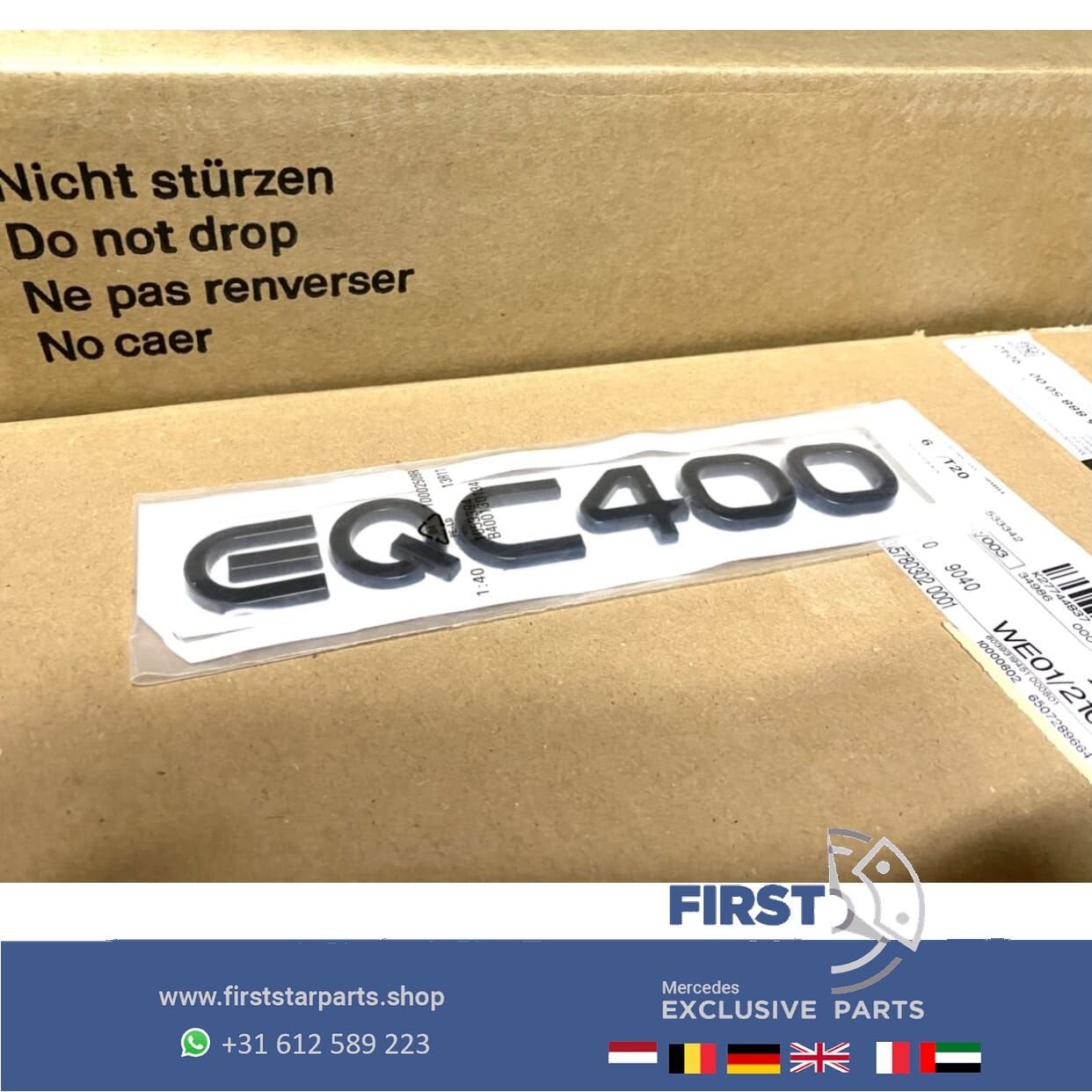 N293 W293 EQC400 LOGO ZWART Mercedes 2019-2023 EQC 400 EMBLE, Gebruikt, -, Ophalen of Verzenden, Achter