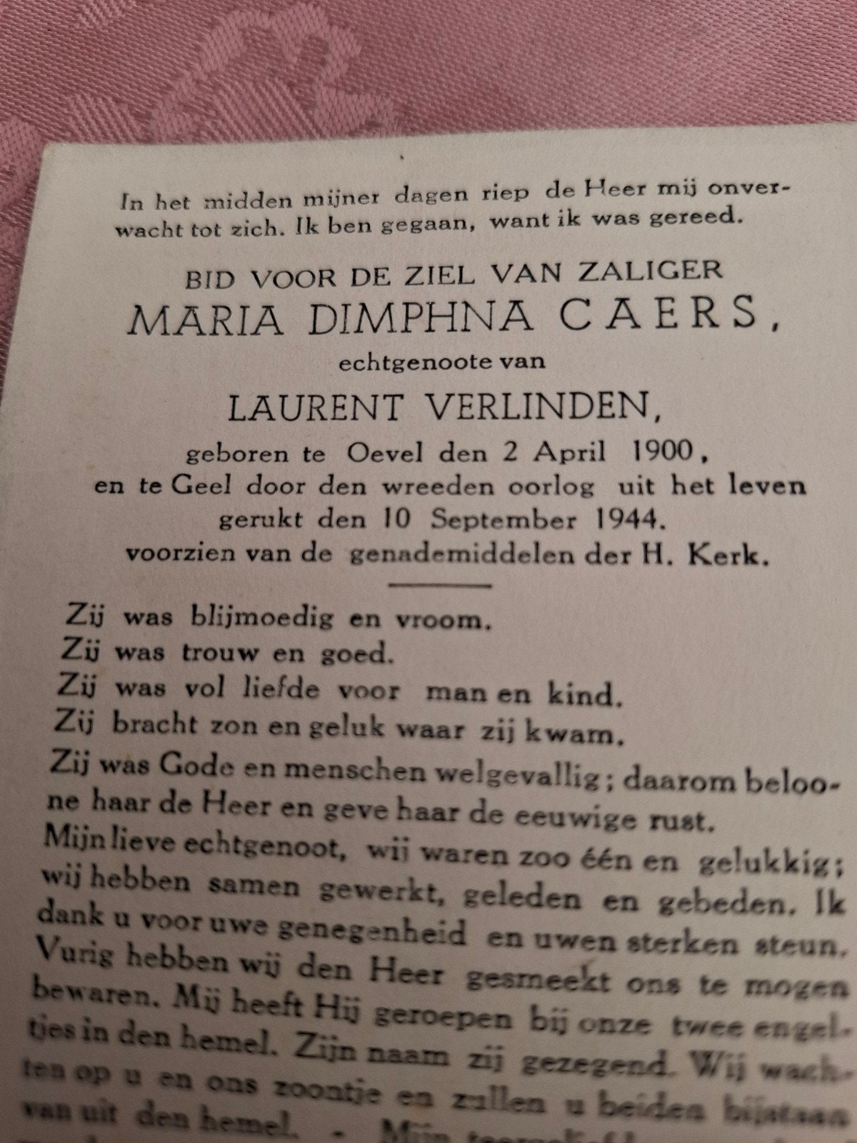 door den wrede oorlog uit het leven gerukt 1944, Verzamelen, Bidprentjes en Rouwkaarten, Ophalen of Verzenden, Bidprentje
