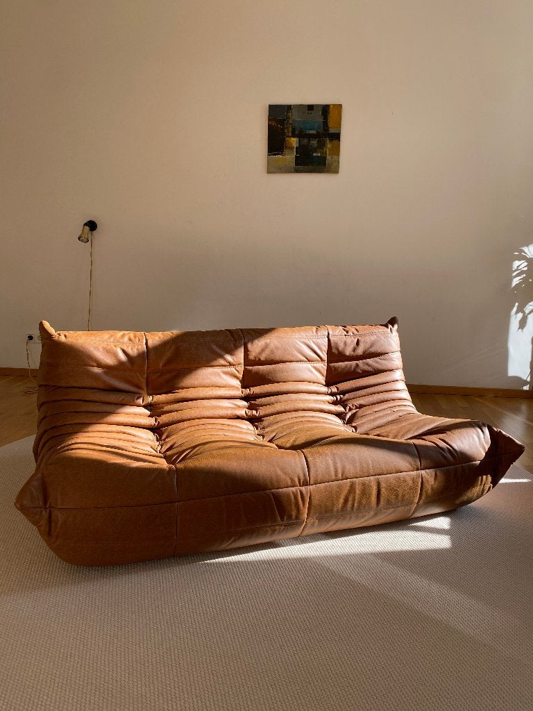 Ligne Roset - Togo Zetel Cognac Bruin Leer - Gratis Levering, Huis en Inrichting, Vintage knoll vitra artifort de sede cassina mid century retro