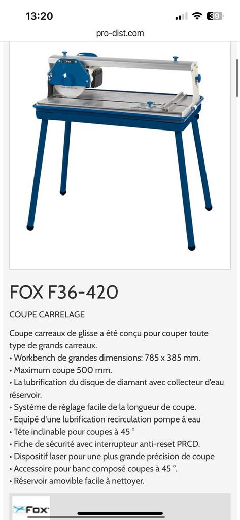 Coupe carrelage fox, Enlèvement, Comme neuf