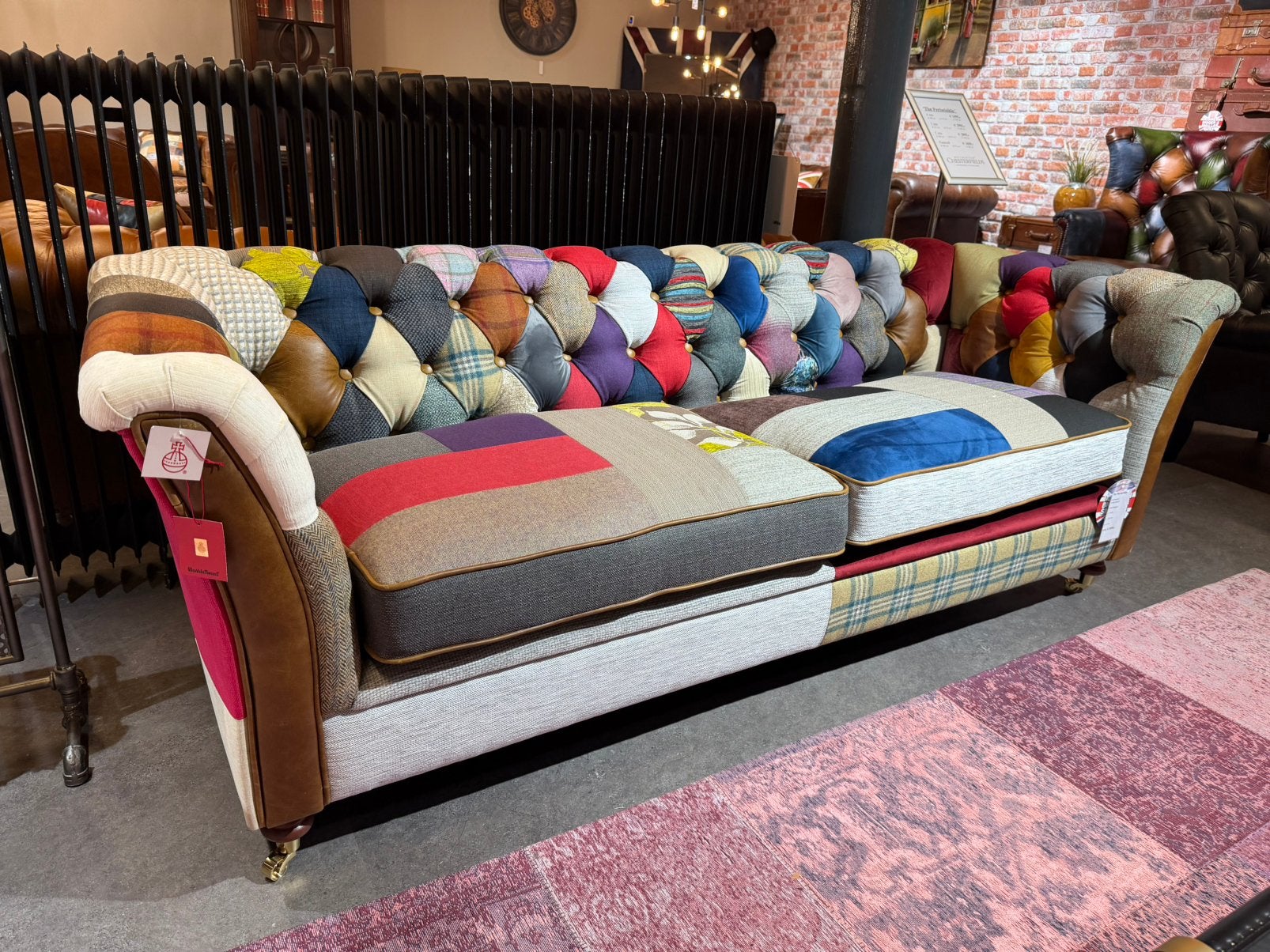 NIEUW: Patchwork / Multicolor chesterfield 3 zits tweed stof, Ophalen of Verzenden, Nieuw, Leer