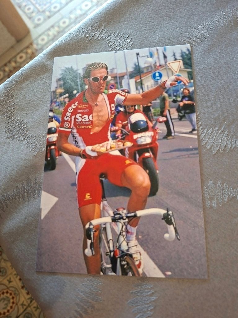 Foto (Repro) Mario Cipollini / Saeco, Ophalen of Verzenden, Zo goed als nieuw, Poster, Plaatje of Sticker