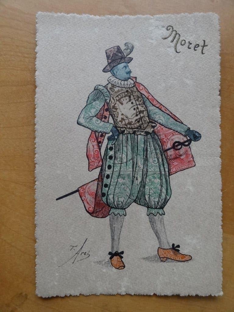 très ancienne carte avec un noble Moret, signée T.Ares, Antiquités & Art, Enlèvement ou Envoi