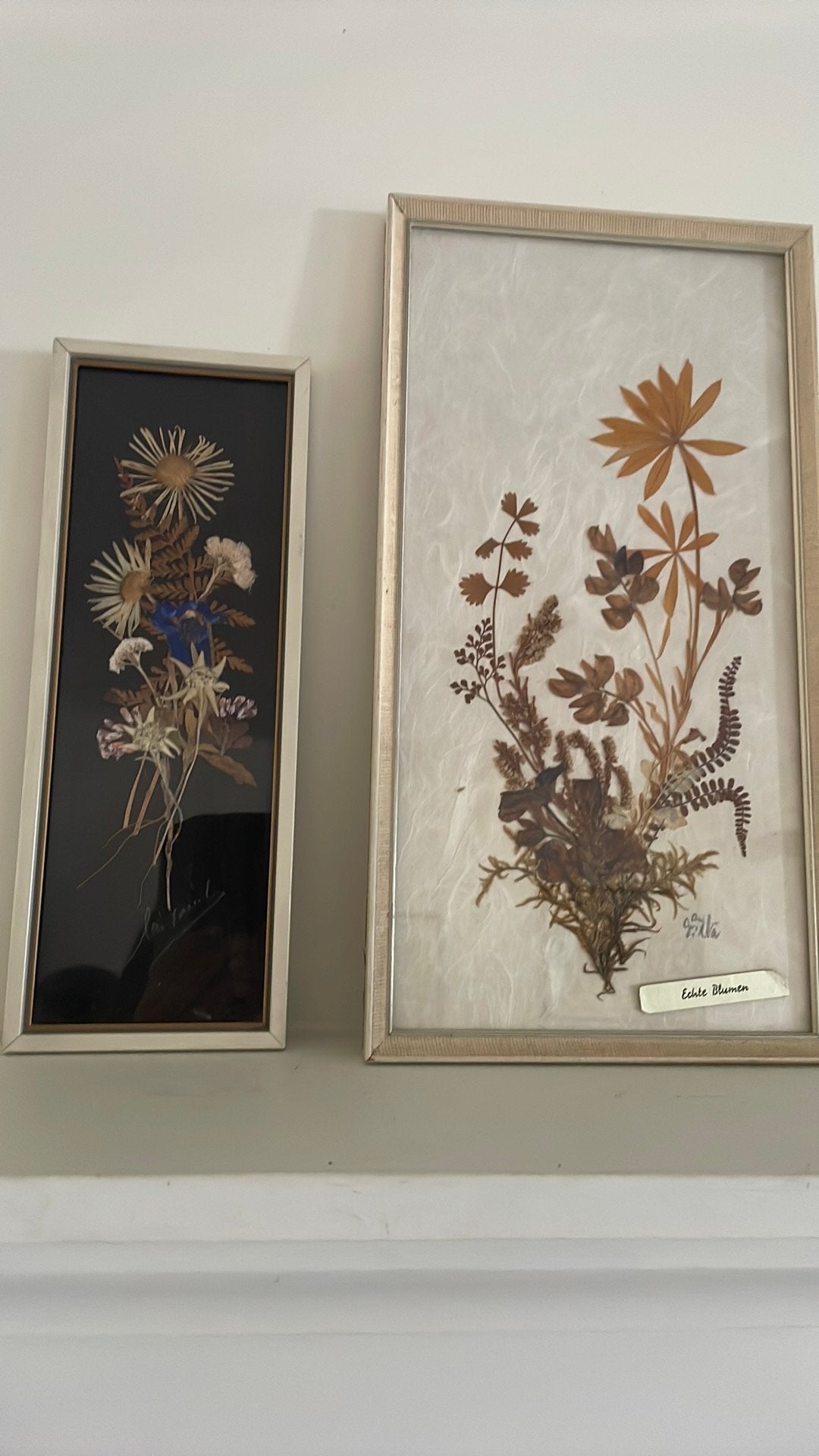 Vintage set droogbloemenschilderijtjes, Minder dan 50 cm, Gebruikt, Overige typen, Ophalen of Verzenden