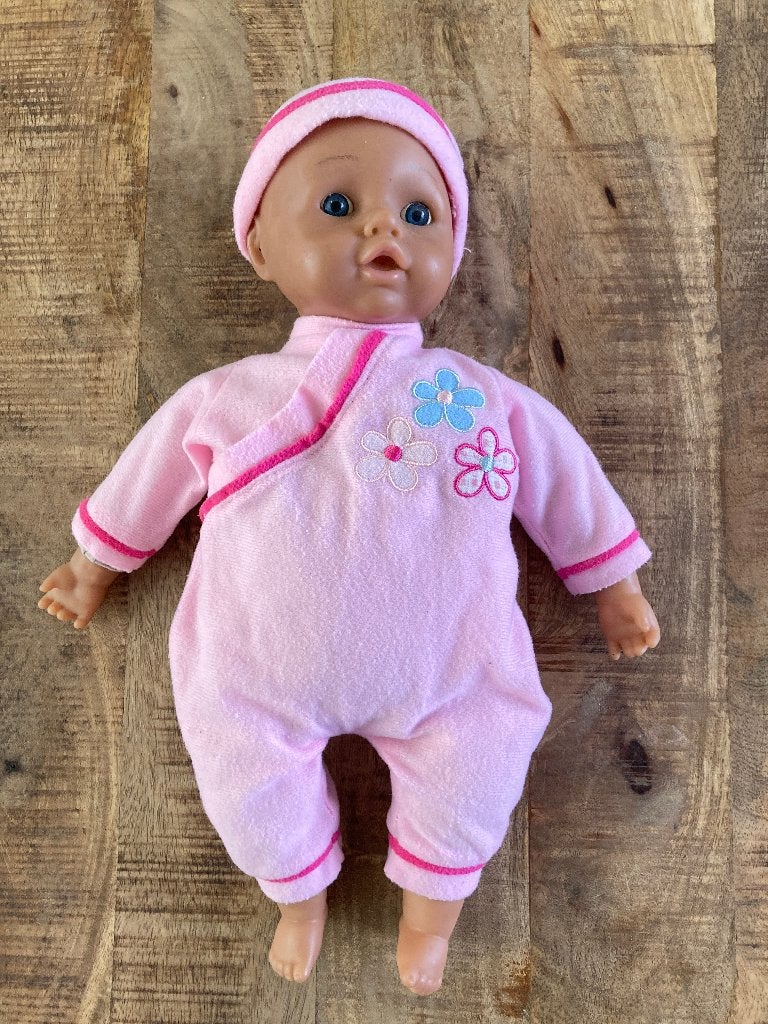 Mooie Lissi Dolls babypop (zacht lijfje) met roze kleertjes, Kinderen en Baby's, Ophalen of Verzenden, Gebruikt, Babypop