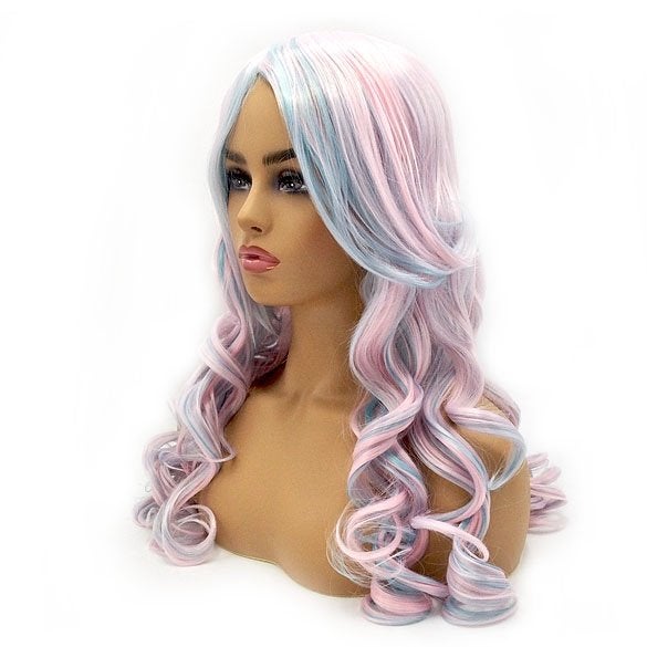 Lolita pruik pastel ijsroze ijsblauw lang haar met krullen, Verzenden, Nieuw