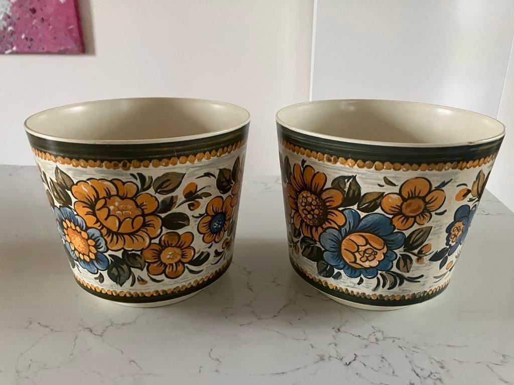 2 Vintage jaren 60-70 cache-pots Emsa -West-Germany, Kunststof, Gebruikt, Minder dan 30 cm, Balkon