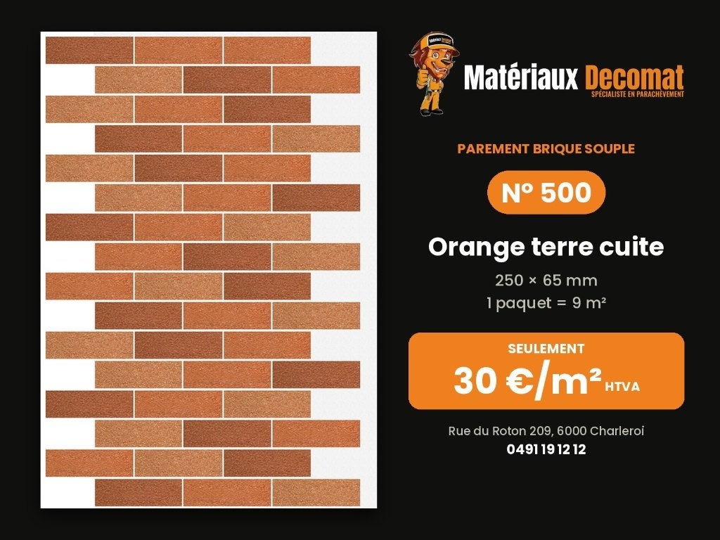 Parement brique souple - N 500 Orange terre cuite - 30 €/m², Bricolage & Construction, Enlèvement, Neuf, Briques