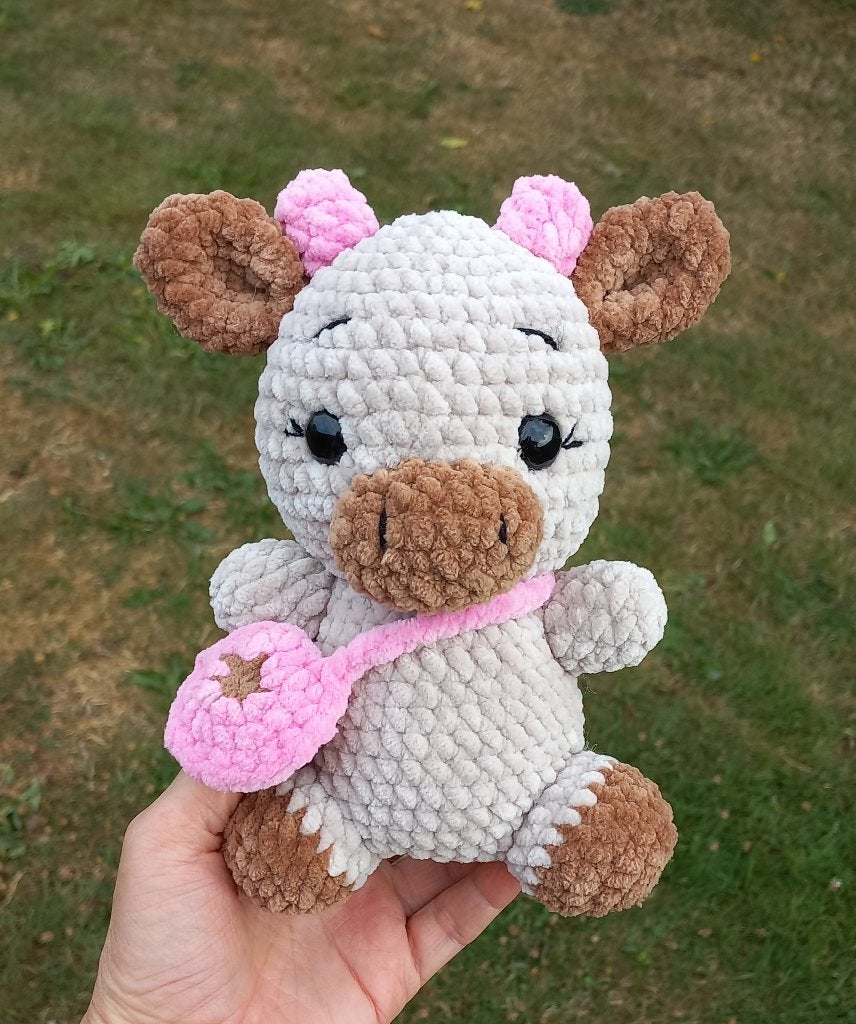 Peluche vache  avec la sacoche, Enlèvement ou Envoi, Autres marques, Petit (moins de 20 cm), Beige