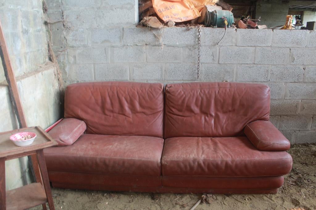 Leren zetel, Huis en Inrichting, Zetels | Zetels, Gebruikt, Rechte bank, Driepersoons, 150 tot 200 cm, 75 tot 100 cm, Leer, Ophalen