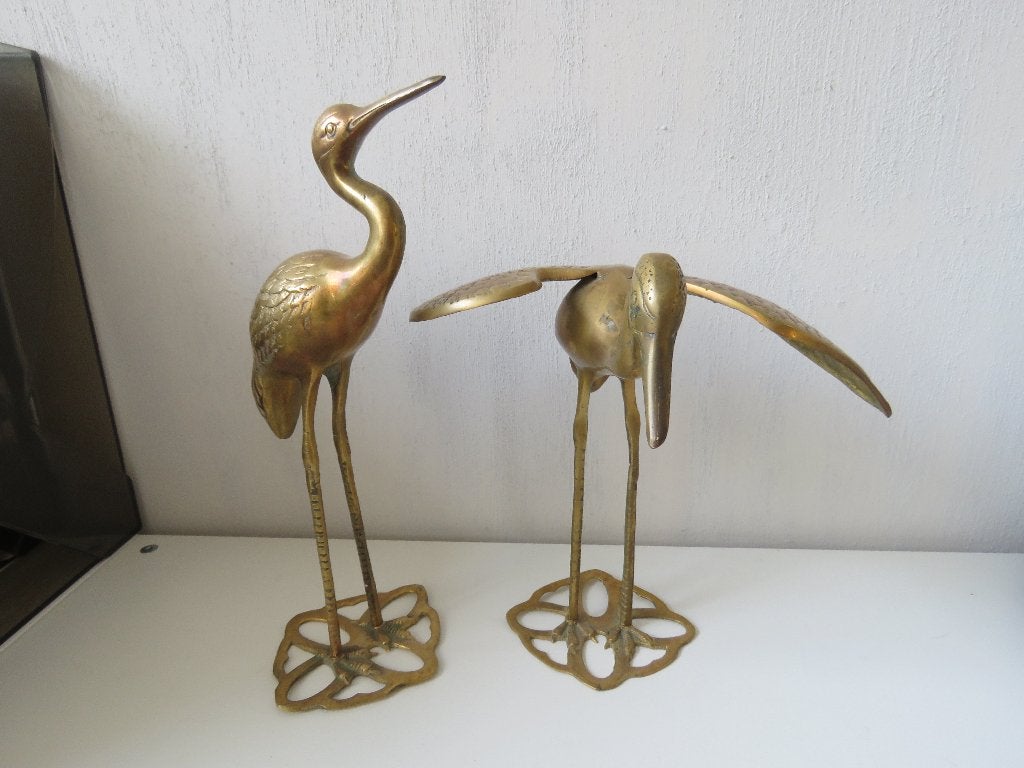 Couple de grues vintage en laiton, Antiquités & Art, Enlèvement ou Envoi