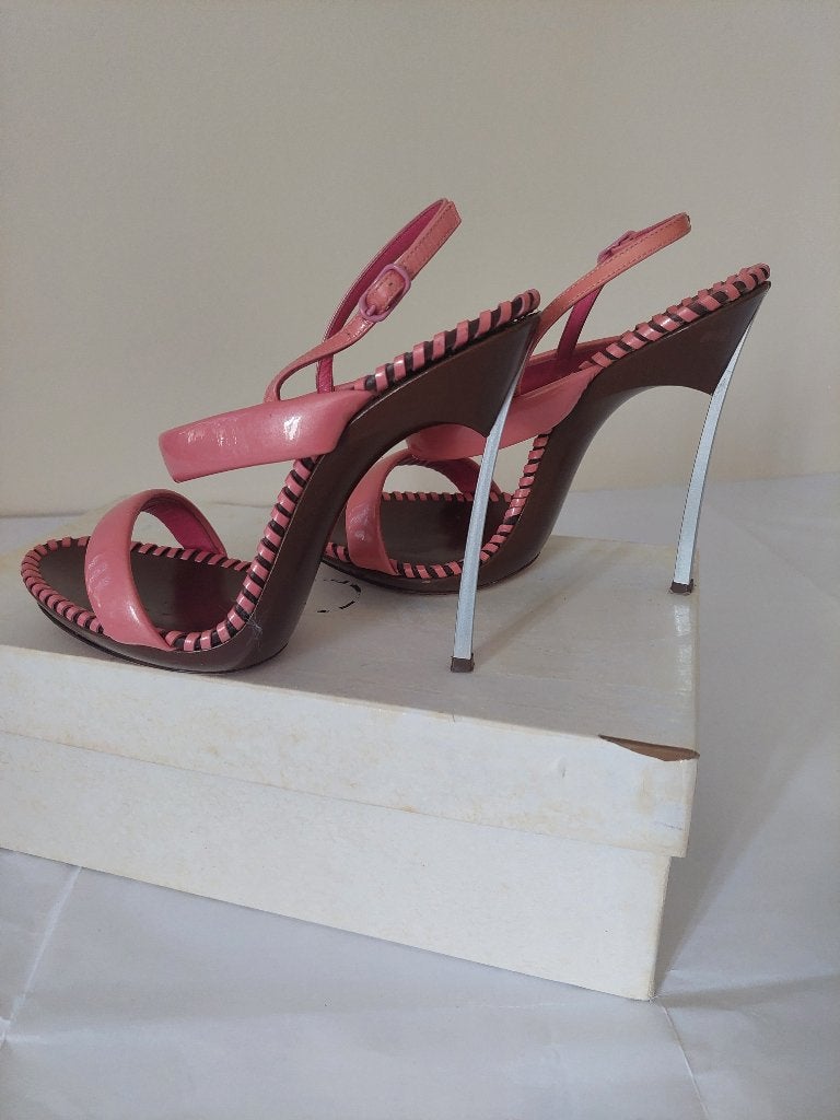 843C* Casadei Blade - sexy sandales cuir (37), Rose, Chaussures à haut talons, Porté, Casadei