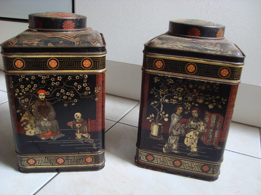 2 anciennes boites à thé anglaise décor asiatique, Enlèvement, Utilisé, Thé