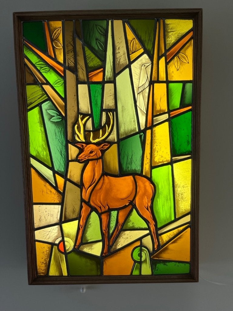 Glasraam - Hertje - in een lichtbak, Antiquités & Art, Antiquités | Verre & Cristal, Enlèvement
