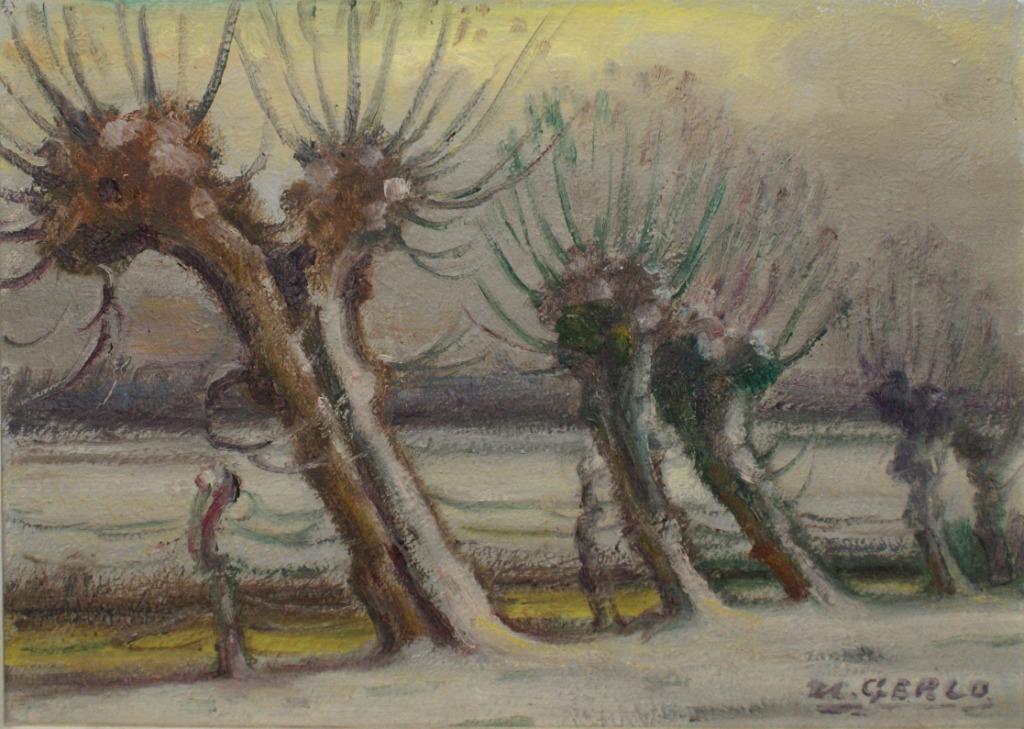 Urbain Gerlo (1897-1986): Winteravond met knotwilgen 1968, Antiek en Kunst, Ophalen of Verzenden