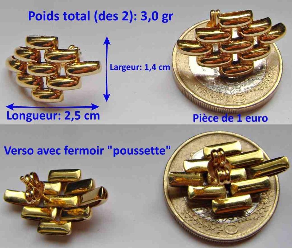 Boucles d'oreilles maille grain de riz or 18K, 3,0 g, NEUVES, Or, Neuf, Puces ou Clous, Jaune