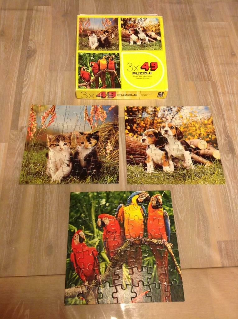 Anciens puzzles animaux 3x49 pièces, Ophalen, Minder dan 500 stukjes, Gebruikt, Legpuzzel