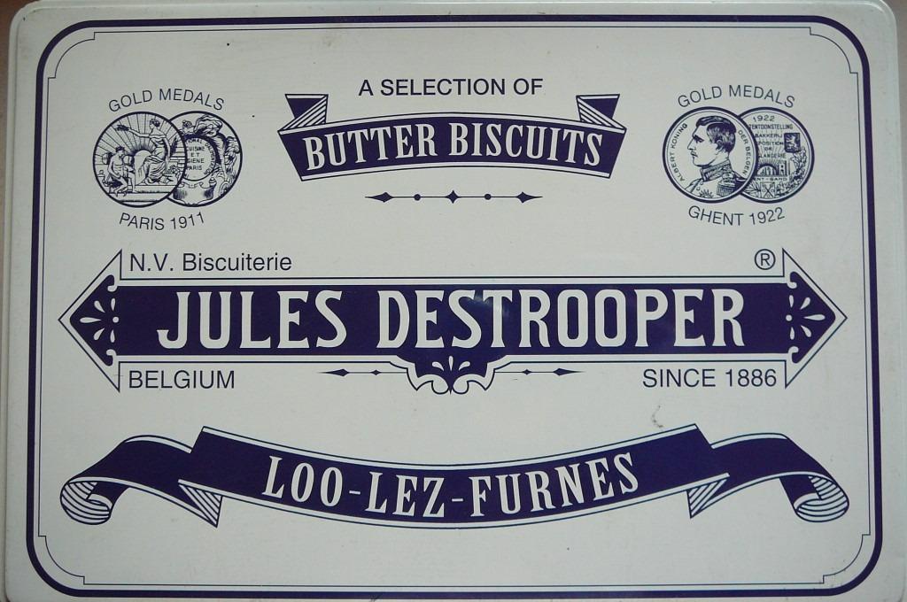 2 lege koekjesdozen Jules Destrooper met verschillende onder, Verzamelen, Ophalen of Verzenden, Gebruikt, Koek(jes), Overige merken