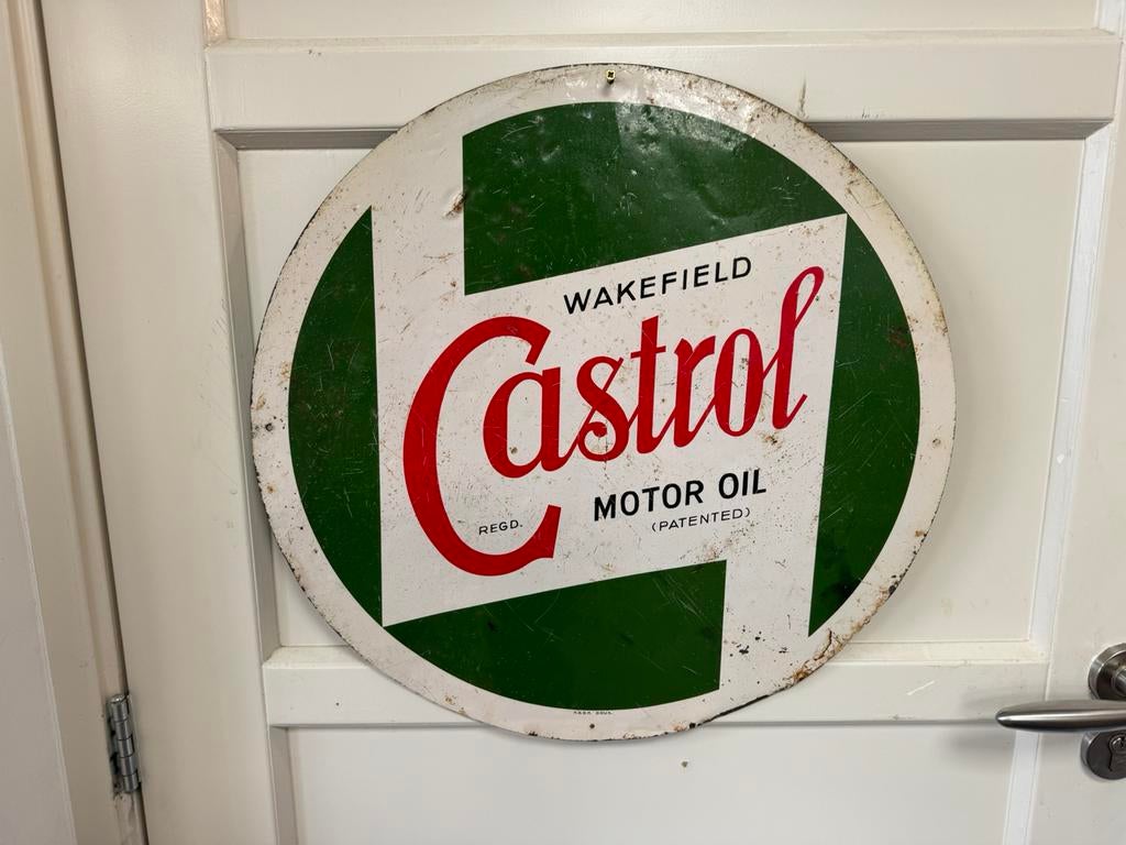 Oud Castrol reclame bord Brussel, Verzamelen, Ophalen of Verzenden, Gebruikt, Reclamebord