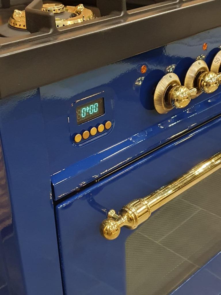 🔥 Poêle Boretti de luxe 70 cm bleu roi + laiton 4 brûleurs, Gaz, Classe énergétique A ou plus économe, Enlèvement ou Envoi, 4 zones de cuisson
