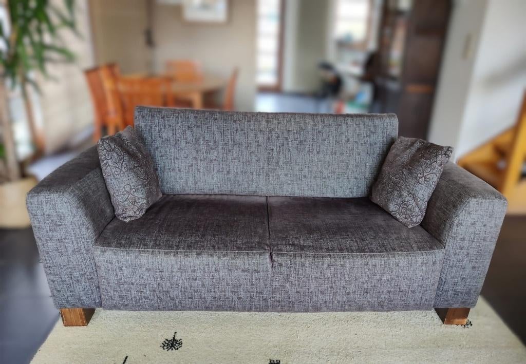 Sofa, grijs bruin met 2 kussens, Ophalen, Gebruikt, 150 tot 200 cm, 75 tot 100 cm